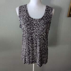 Fresh Produce Tank Top Womens Medium Taupe Brown Floral Sleeveless Scoop Neck